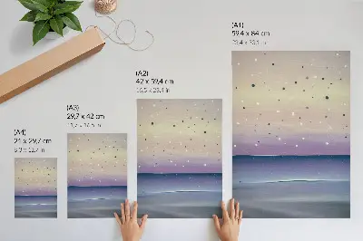 Väggaffisch minimalistiskt motiv med lila och marinblå droppar
