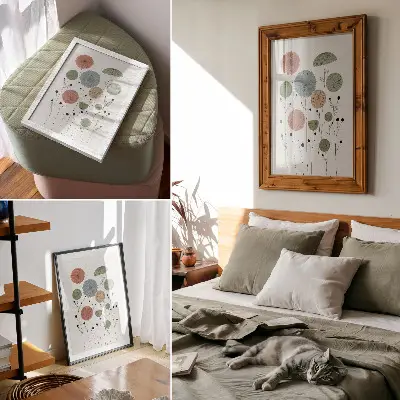 Poster med geometriska blommor i pastellfärger