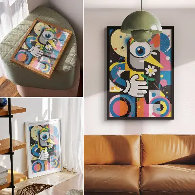 Hållbar väggposter med geometrisk abstraktion i livfulla och kontrastrika färger