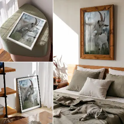 Poster getter i en fridfull och harmonisk naturmiljö