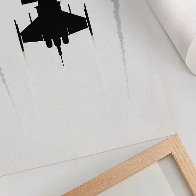 Dekorativ väggaffisch svart flygplan på vit bakgrund med minimalistisk kontrast