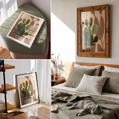 Poster Kaktus i kruka, skuggor, fina färger, lugnande