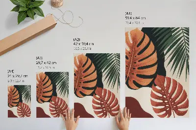 Poster med tropiska löv i livfulla färger och modern stil