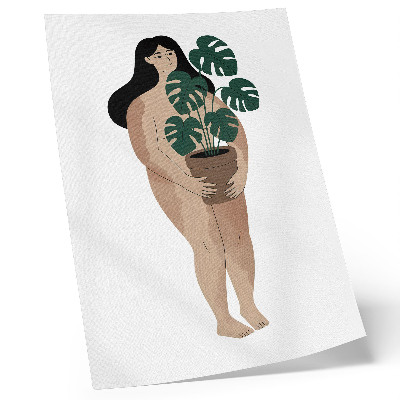 Hållbar väggposter Kvinna med blomkruka elegans minimalism fred