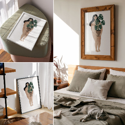 Hållbar väggposter Kvinna med blomkruka elegans minimalism fred