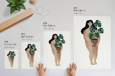 Hållbar väggposter Kvinna med blomkruka elegans minimalism fred