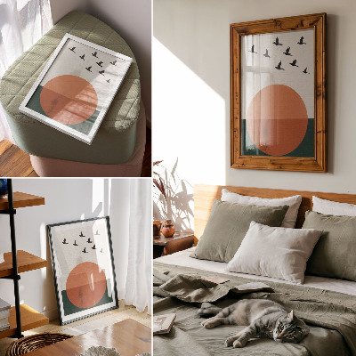 Dekorativ väggaffisch Fåglar i flykt orange cirkel minimalistisk