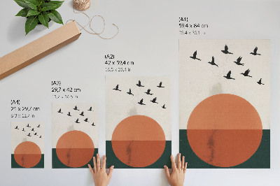 Dekorativ väggaffisch Fåglar i flykt orange cirkel minimalistisk
