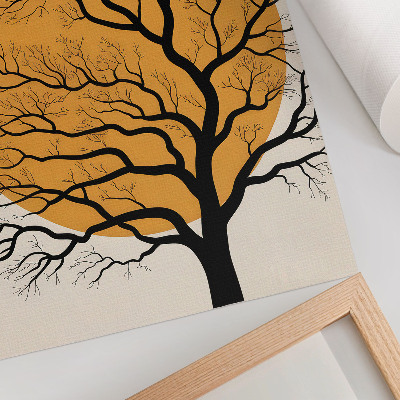 Hållbar väggposter Ett minimalistiskt träd på en orange bakgrund