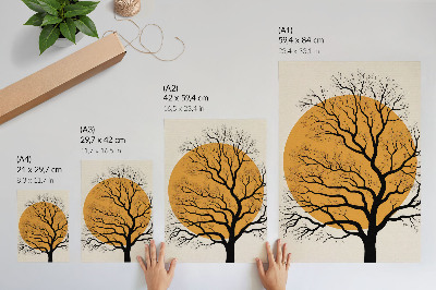Hållbar väggposter Ett minimalistiskt träd på en orange bakgrund