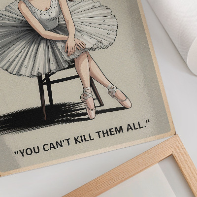 Dekorativ väggaffisch Ballerina i tyllklänning med nostalgisk svart text