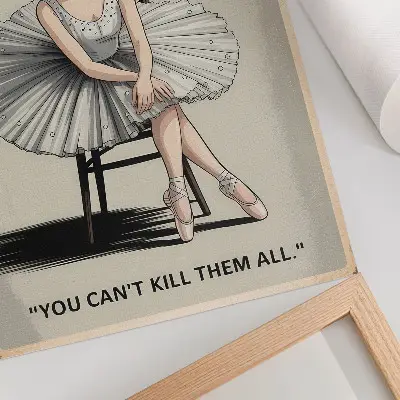 Väggaffisch Ballerina i tyllklänning med nostalgisk svart text