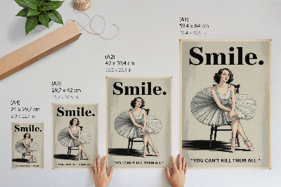 Dekorativ väggaffisch Ballerina i tyllklänning med nostalgisk svart text