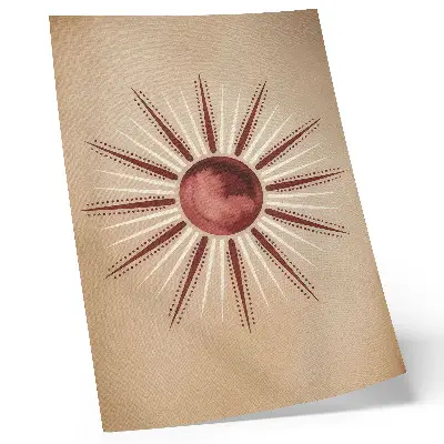 Affisch med motiv av strålande sol i boho-stil och varma toner