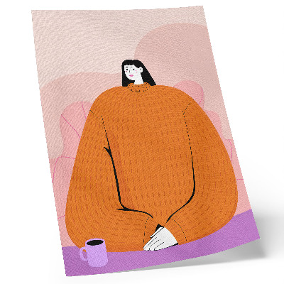 Affisch Grafik av en karaktär i en orange tröja mot en rosa bakgrund