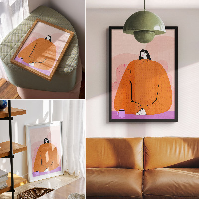 Affisch Grafik av en karaktär i en orange tröja mot en rosa bakgrund