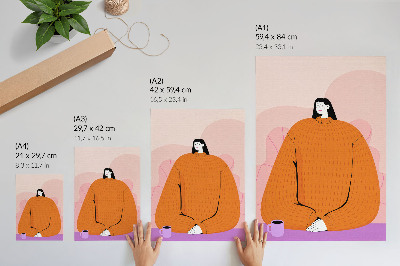 Affisch Grafik av en karaktär i en orange tröja mot en rosa bakgrund