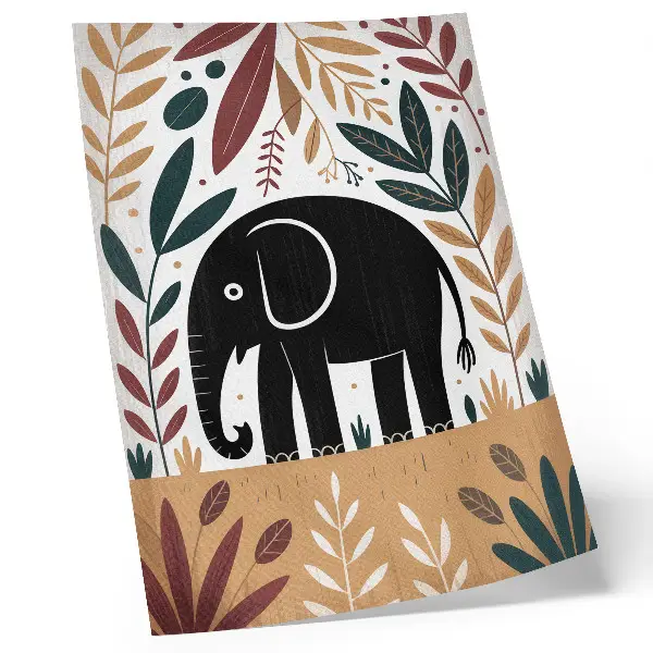 Väggaffisch elefant bland löv