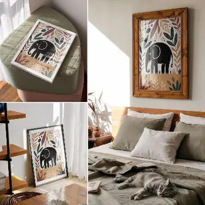 Väggaffisch elefant bland löv