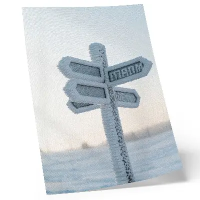 Affisch snötäckt riktningsskylt i minimalistisk vinterstil
