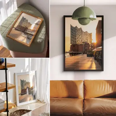 Poster urbant landskap i solnedgång med elegant stil