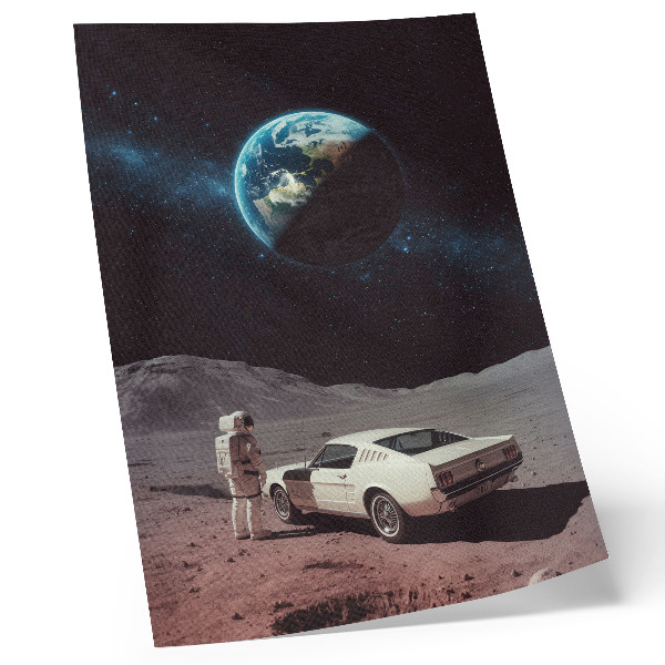 Poster Astronaut på månen bil jorden stjärnor