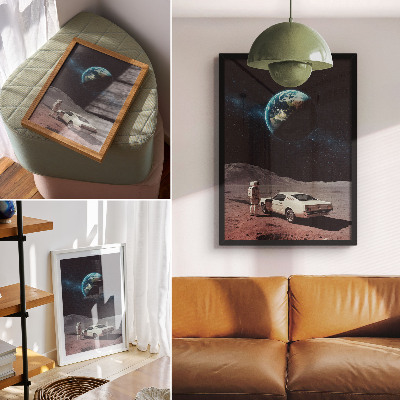 Poster Astronaut på månen bil jorden stjärnor