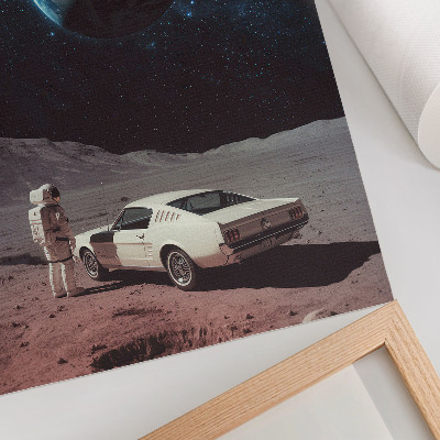 Poster Astronaut på månen bil jorden stjärnor