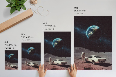 Poster Astronaut på månen bil jorden stjärnor