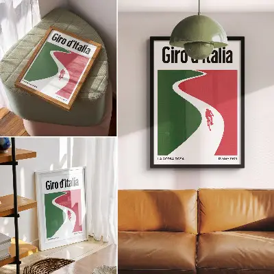 Poster med kontrasterande färger i en dynamisk minimalistisk stil