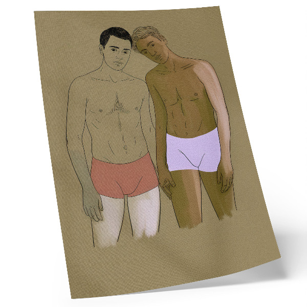 Affisch Illustration av män i underkläder i varma färger