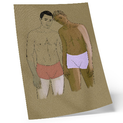 Affisch Illustration av män i underkläder i varma färger
