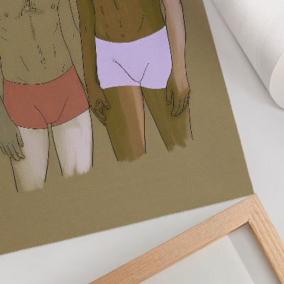 Affisch Illustration av män i underkläder i varma färger