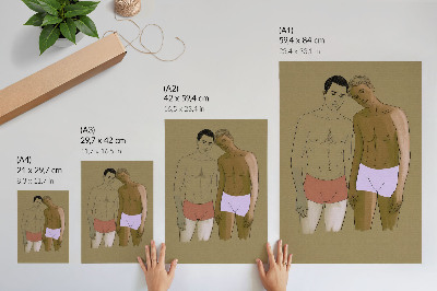 Affisch Illustration av män i underkläder i varma färger