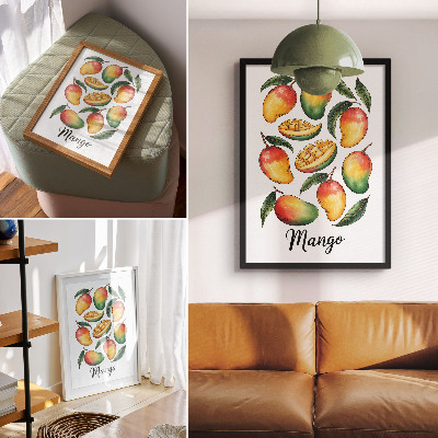Dekorativ väggaffisch Exotisk mango gröna blad illustration stil