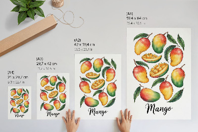Dekorativ väggaffisch Exotisk mango gröna blad illustration stil
