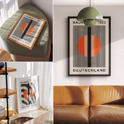 Dekorativ väggaffisch Geometriskt motiv med svart och orange kontrast