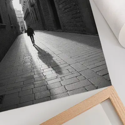 Väggaffisch svartvitt fotografi föreställande en gata med arkitektur