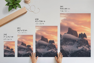 Poster Solnedgången berg dimma harmoni mysterium