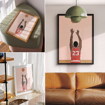 Hållbar väggposter Pastellrosa basketspelare med en boll i flykt