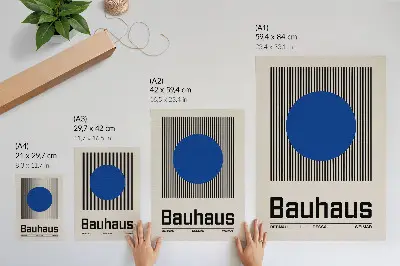 Poster stor blå cirkel på svartvitrandig bakgrund