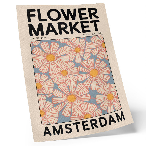 Poster Retrostil med ljusa färger och blommotiv