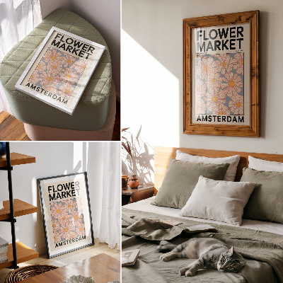 Poster Retrostil med ljusa färger och blommotiv