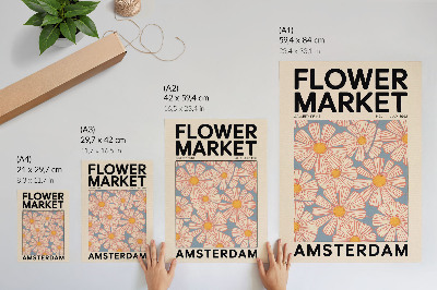 Poster Retrostil med ljusa färger och blommotiv