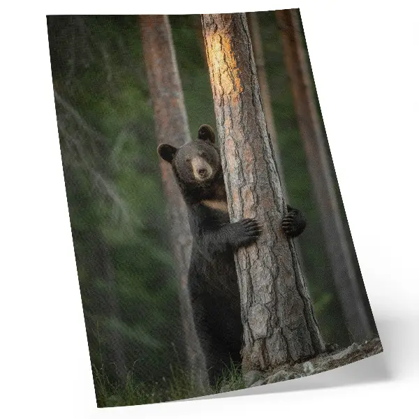 Hållbar väggposter med realistiskt motiv av en björn i skogen