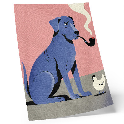 Hållbar väggposter Blå hund med rörhöna rosa bakgrund