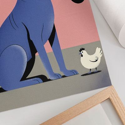 Hållbar väggposter Blå hund med rörhöna rosa bakgrund
