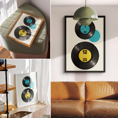 Affisch Moderna vinylskivor gul turkos