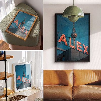 Hållbar väggposter Torn neon stad kväll kontrast himmel