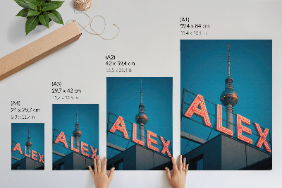 Hållbar väggposter Torn neon stad kväll kontrast himmel